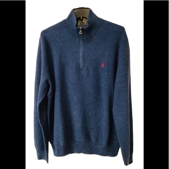 Polo Ralph Lauren Textured Pullover Turtleneck Pima Cotton Navy Heather Sweater